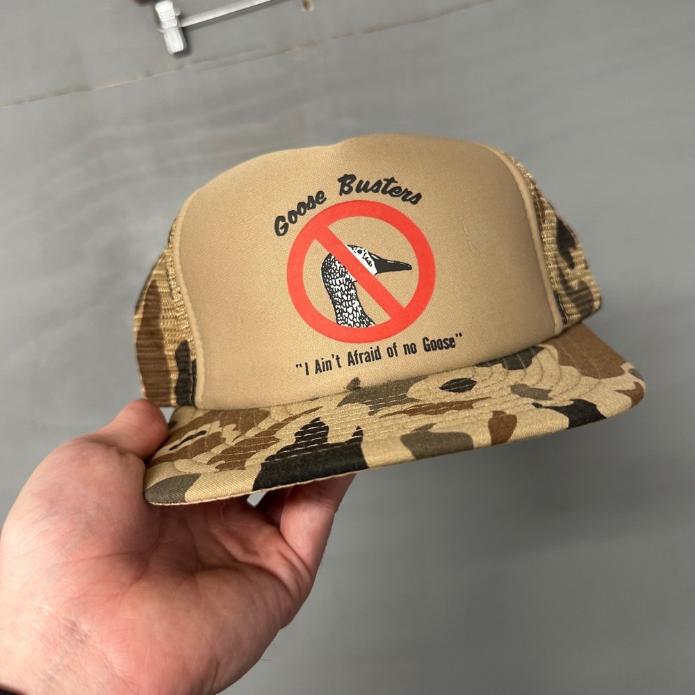 Sportcap Goose Busters Funny Hunting Camo‎ Trucker Hat Tan Snapback Mesh Cap